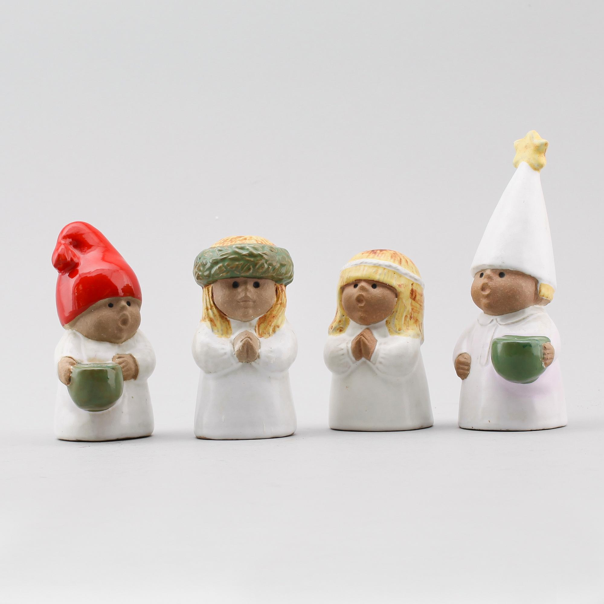 FIGURER, 4 st, stengods, "Advent" Lisa Larson, Gustavsberg, formgivna 1978.