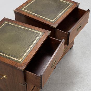 A pair of mahogany veneered bedside tables, N.Norman LTD, London, England, second half of the 20th century.