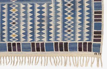 Barbro Nilsson, a carpet, 'Salerno blå', flat weave, c. 245 x 182 cm, signed AB MMF BN.