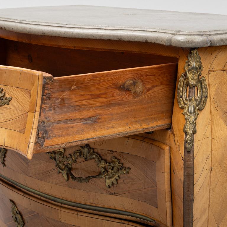 A Rococo parquetry commode, attributed to J. F. Salborg (master in Stockholm 1757-95).