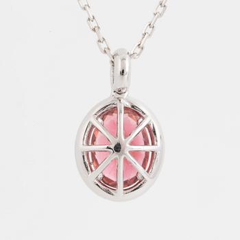 Pink tourmaline and brilliant-cut diamond necklace.