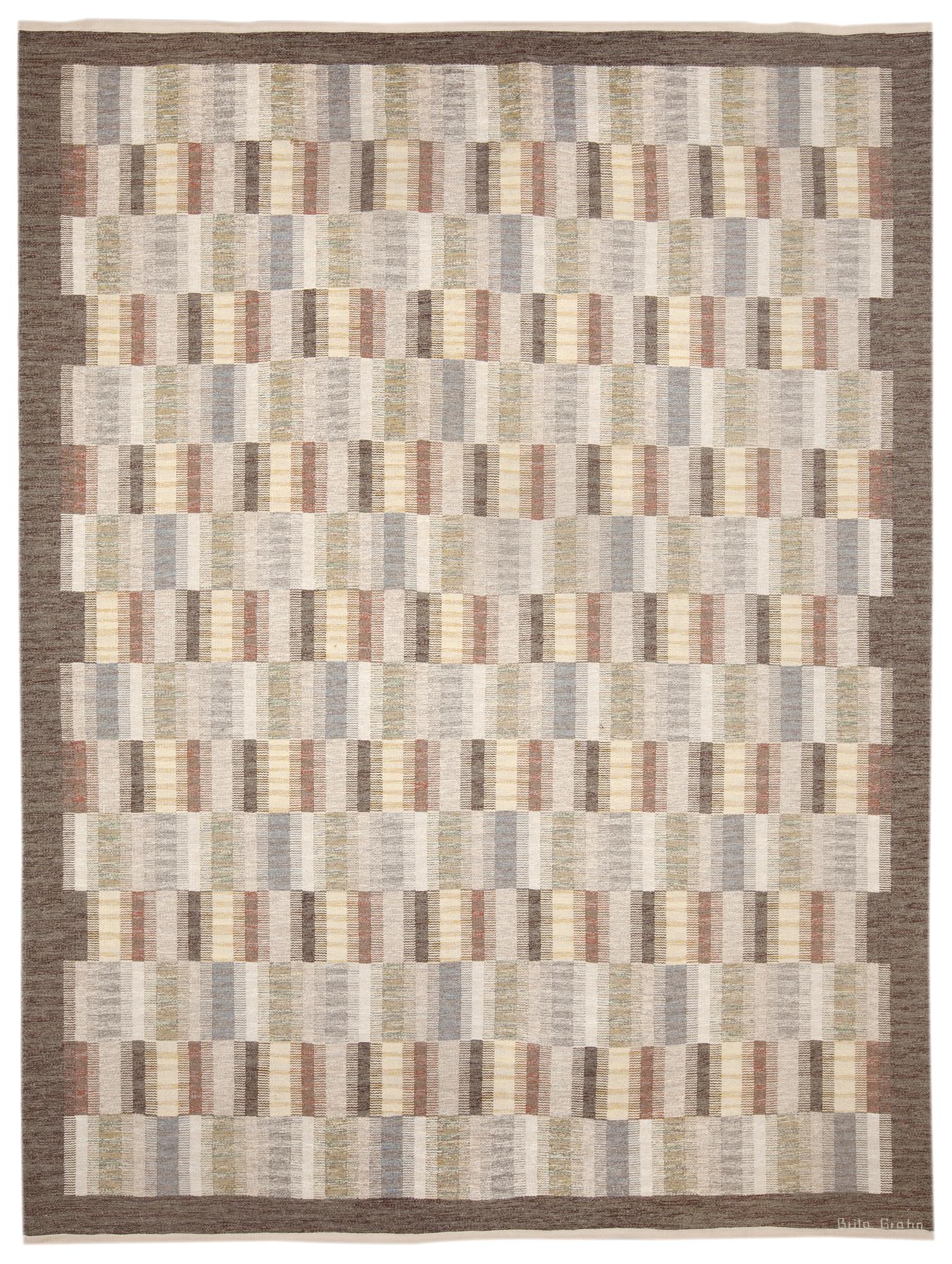 CARPET. Rölakan (flat weave). Signed Brita Grahn.