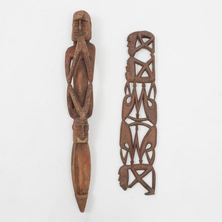 Two Asmat wood carvings/sculptures, Indonesia, Jakarta, 20th Century.