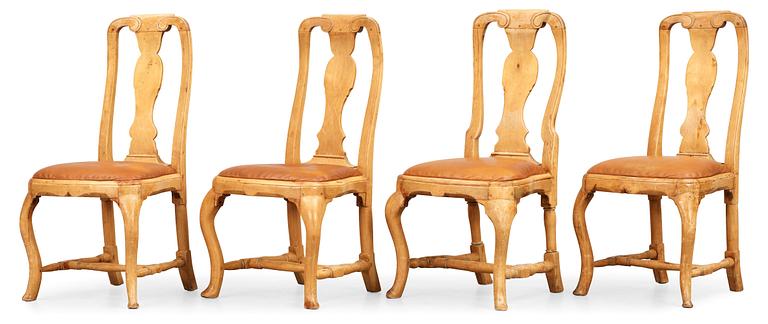 Four Swedish Rococo 18th century chairs.