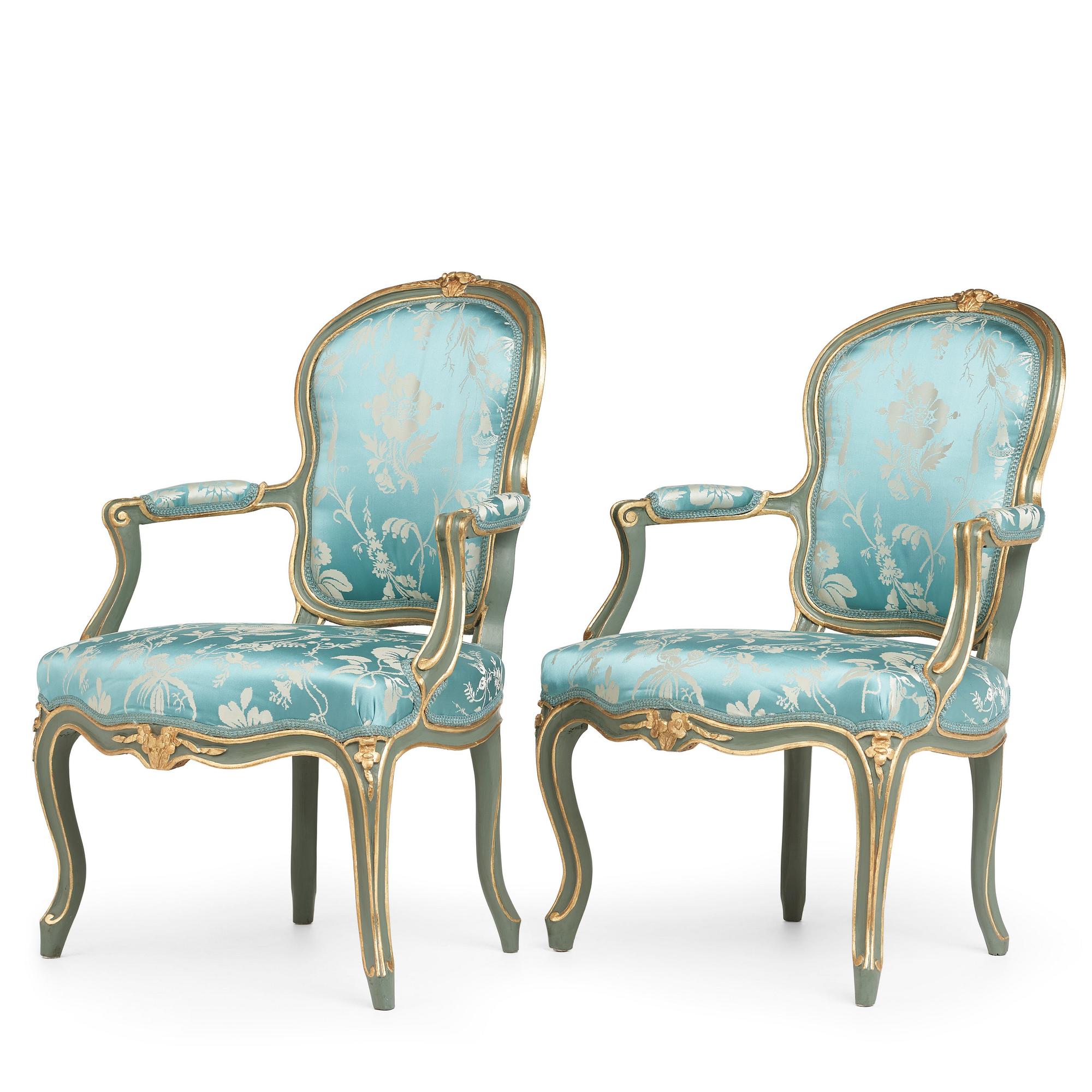 Two Louis XV mid 18th century armchairs.