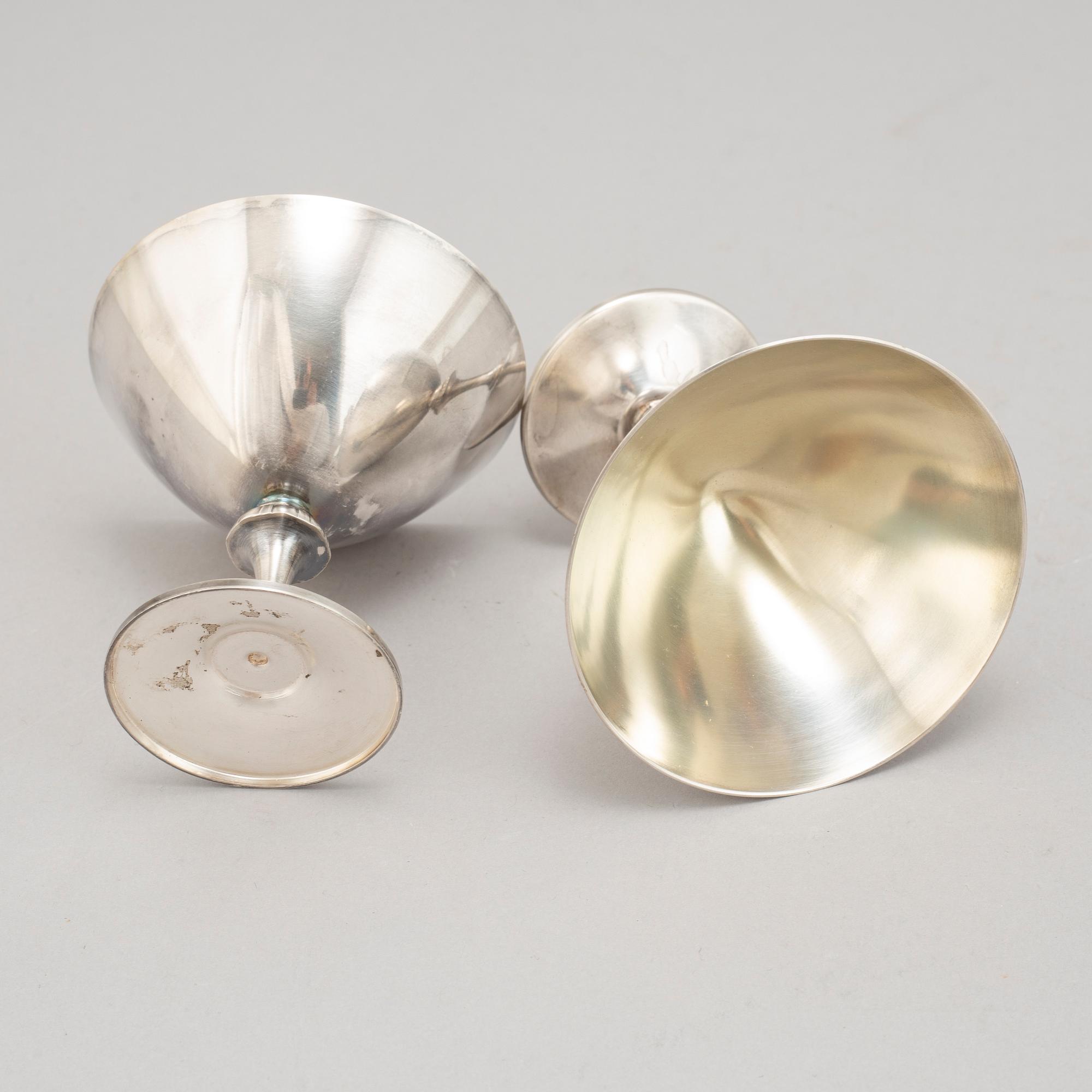 Cocktailglas, 6 st, samt shaker, nysilver, GAB samt Tesi, 1900-talets mitt.