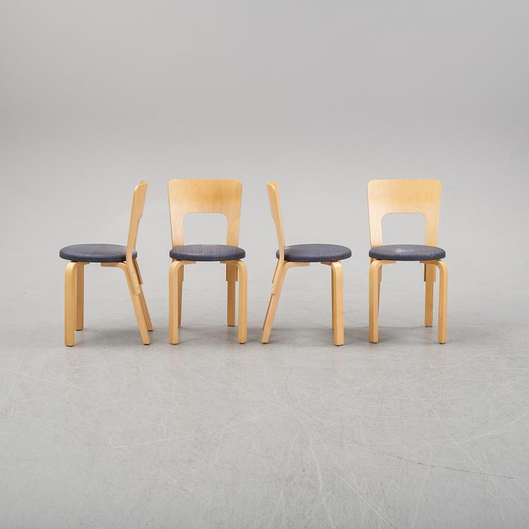 An 'Aalto' table and four chairs model 66 by Alvar Aalto for Artek, designed 1935.