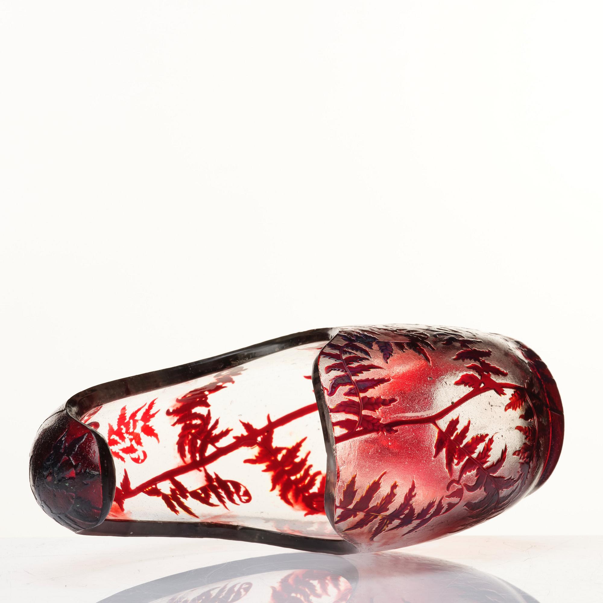Emile Gallé, an asymmetrical Art Nouveau fire polished cameo glass vase, Nancy, France.