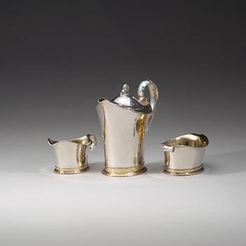 Jacob Ängman, kaffeservis, 3 delar, Guldsmedsaktiebolaget, Stockholm 1940.