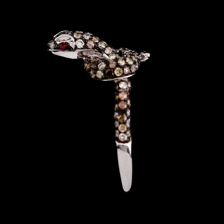 RING, 18 k guld, diamanter tot ca 0.68 ct, rubiner.