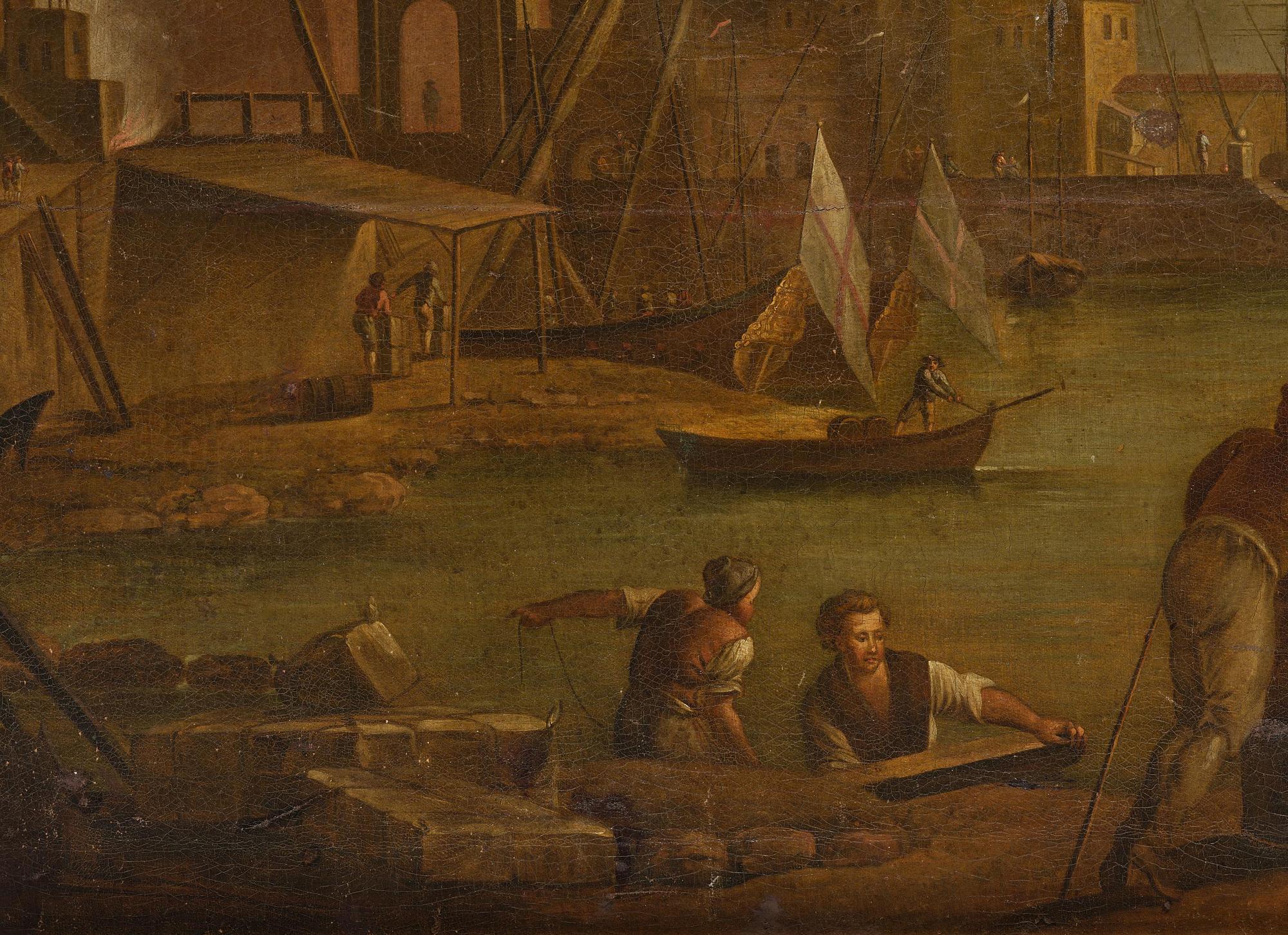 Claude Joseph Vernet, hans efterföljd, Hamnscen med båtar och figurer.