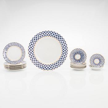 A 21-piece Lomonosov 'Cobalt Net' porcelain coffee set, Sovjet Union.