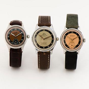 KLOCKOR, 3 st, Atlantic, Svalan och Lejon, 34-36 mm.