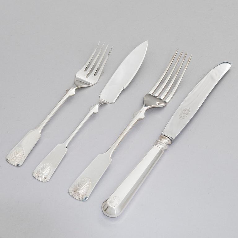 GÖSTA HELENIUS, bestickuppsättning, 48 delar, silver, "Musslan", Åbo 1919.