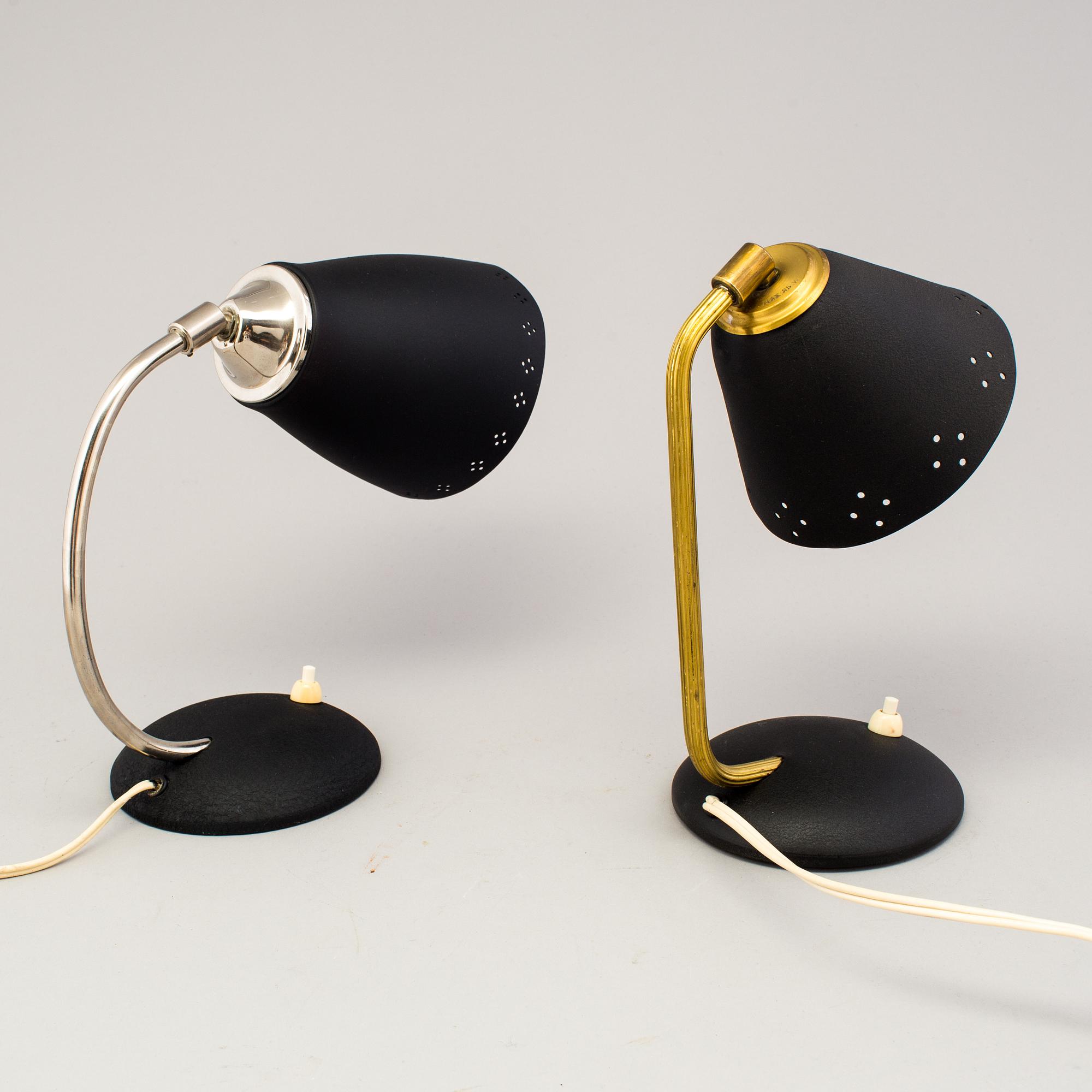 BORDSLAMPOR/VÄGGLAMPOR, ett par, Eric Wärnå, EWÅ, Värnamo, 1950-/60-tal.