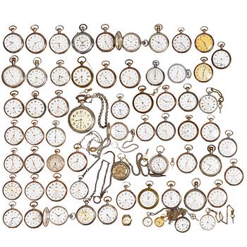 Collection of pocket watches, 63 pieces, "No reserve", various materials.