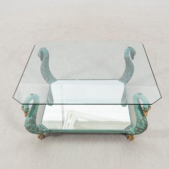 A late 20th century glass and metal coffee table.