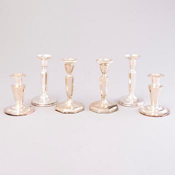 Three pairs of silver candlesticks, Finnish and Swedish hallmarks 1927-1972.