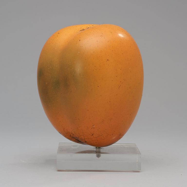 A Hans Hedberg faience sculpture of a plum, Biot, France.