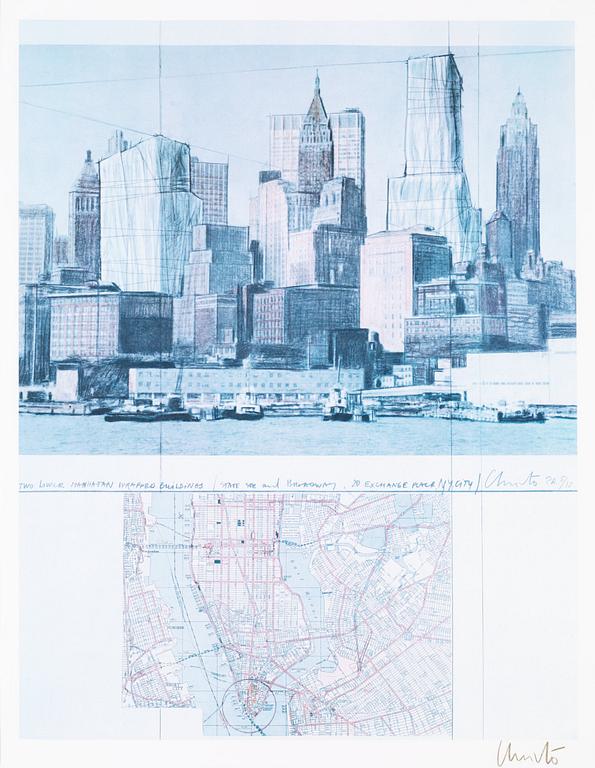 Christo & Jeanne-Claude, "Two lower Manhattan wrapped buildings, project for New York".