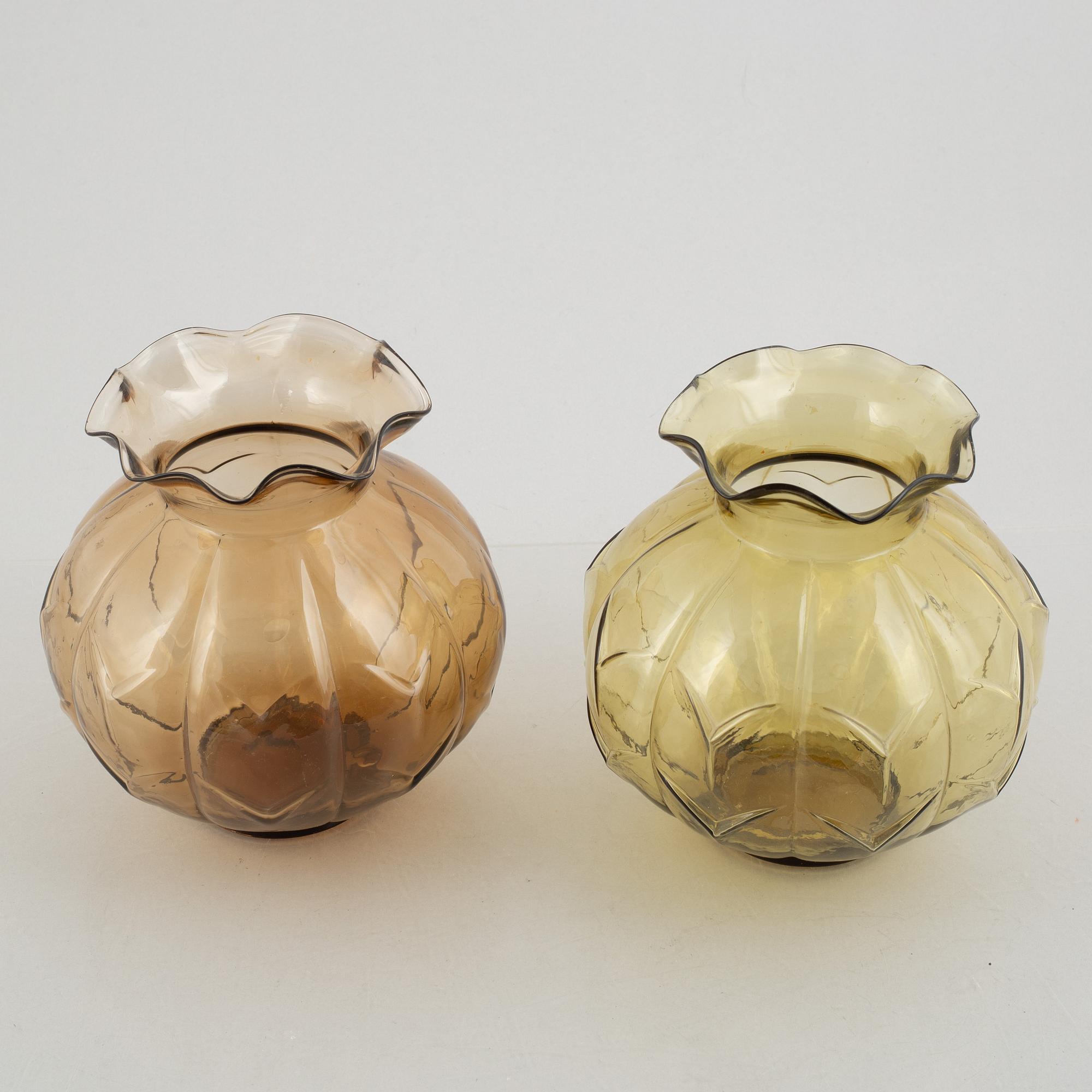 Edvin Ollers, vaser,ett par, glas,  Elme Glasbruk, 1930-tal.