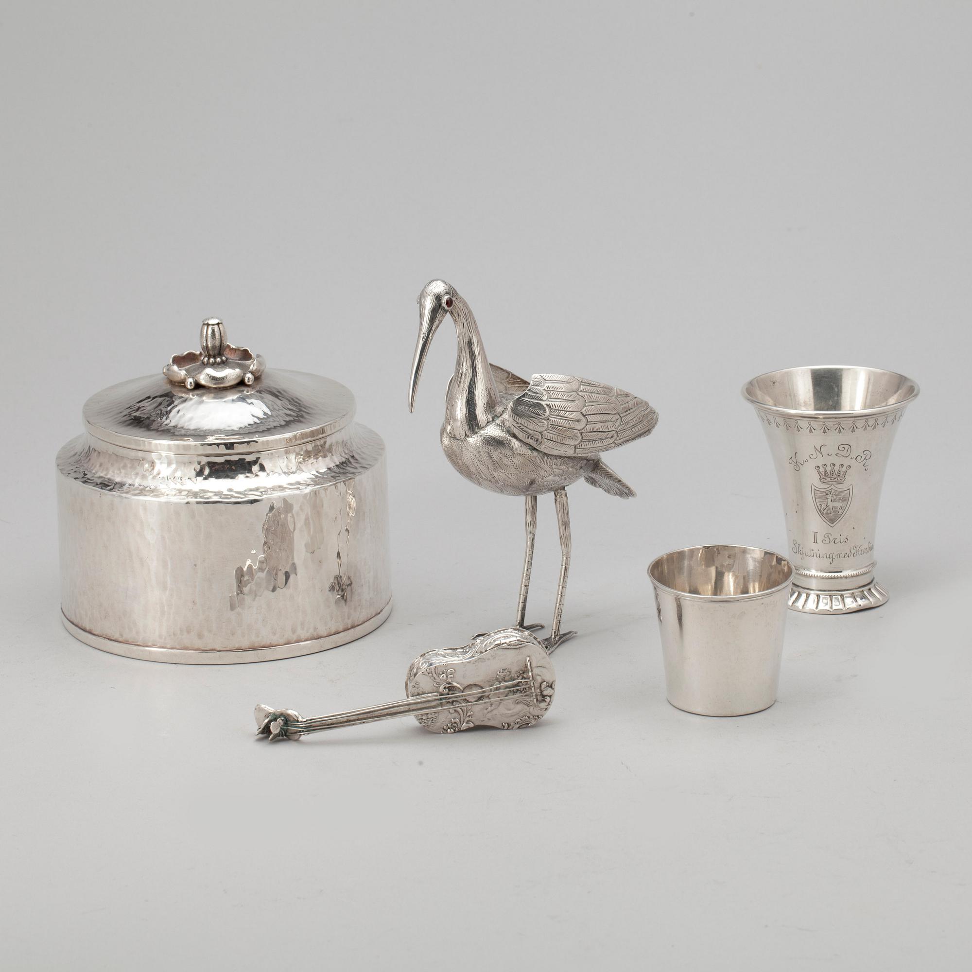PARTI SILVER, 5 delar, bl a sterlingsilver, Tyskland. 1800 samt 1900-tal. Vikt ca 390 gram.