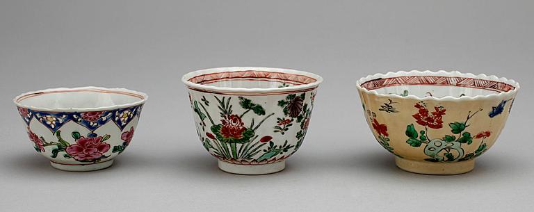 SKÅLAR, 3 st, porslin, Kina, 1700-tal.