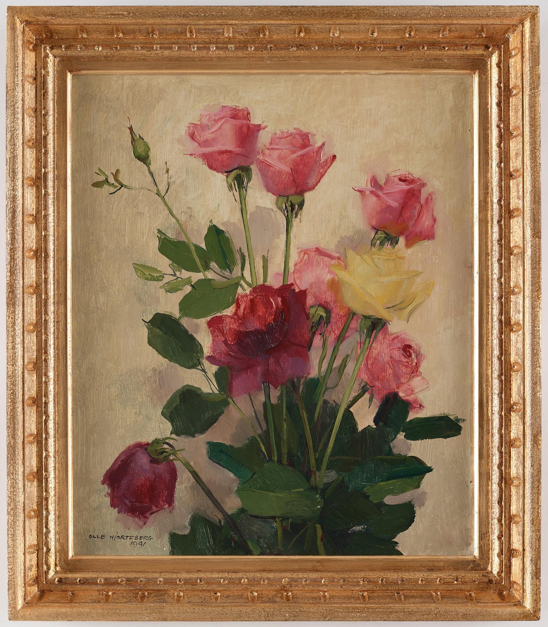 Olle Hjortzberg, Stilleben med rosa rosor.