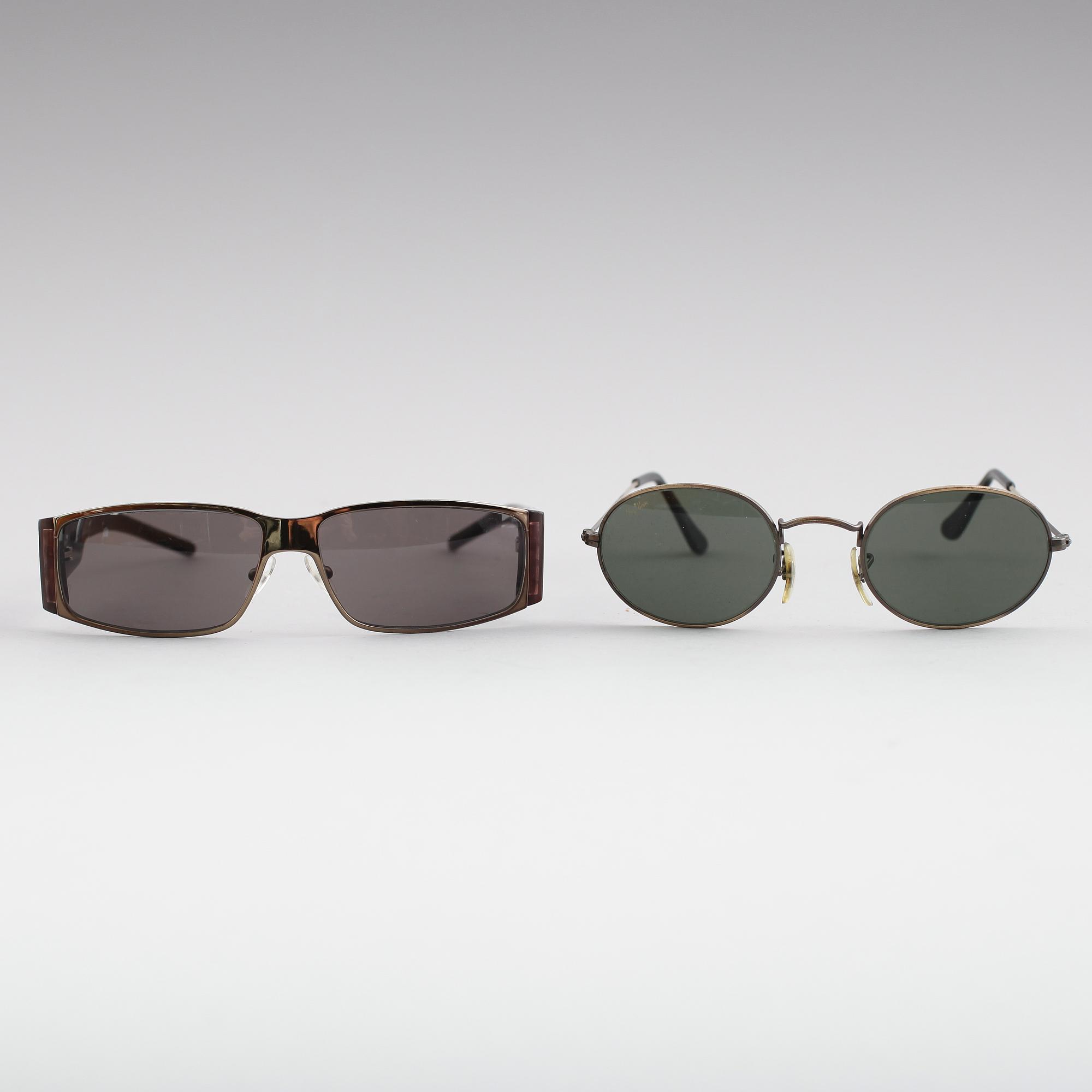 SOLGLASÖGON, 2 par, Ray-Ban samt Max Mara.