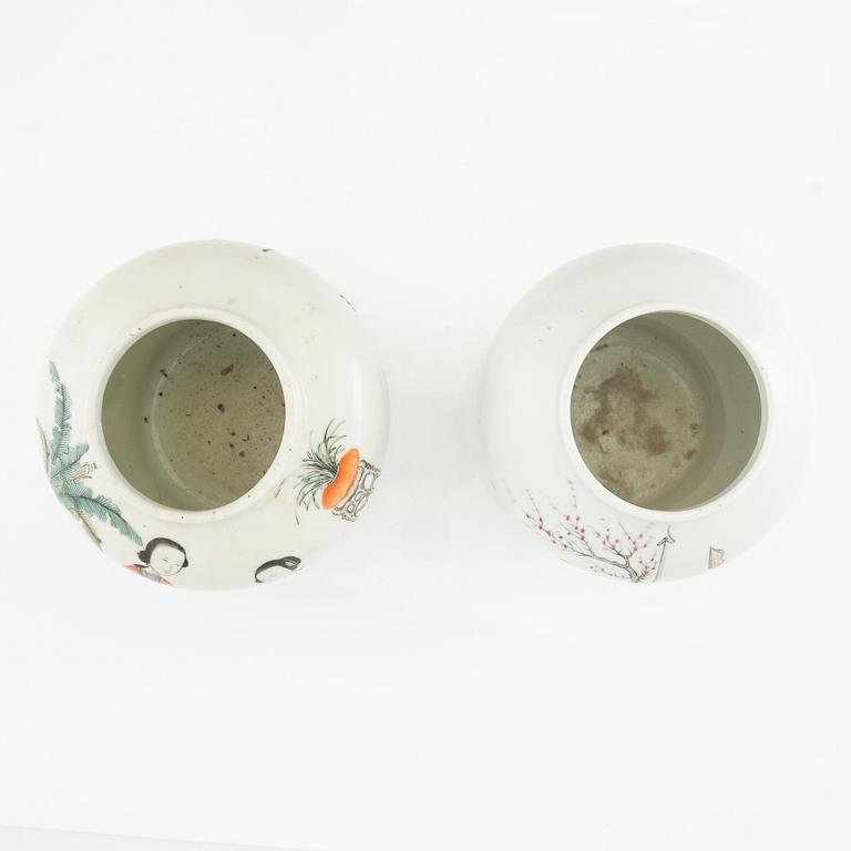 A set of two Chinese ladies and boys vases, 20th century.