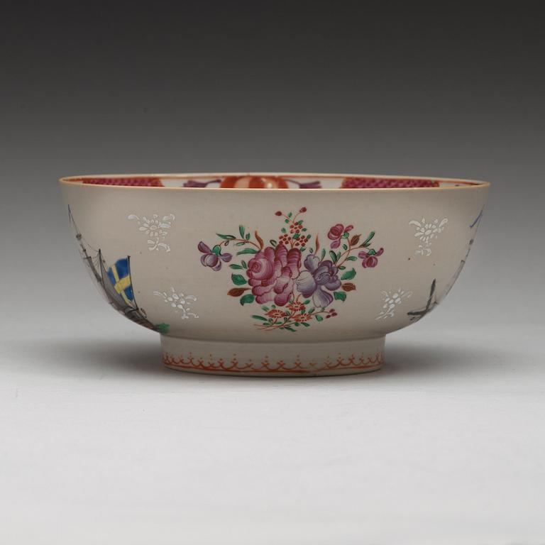 A famille rose 'European Subject' punch bowl, Qing dynasty, Qianlong (1736-95).