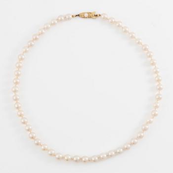 Pearl necklace, with cultured pearls, with a clasp in 14K gold.