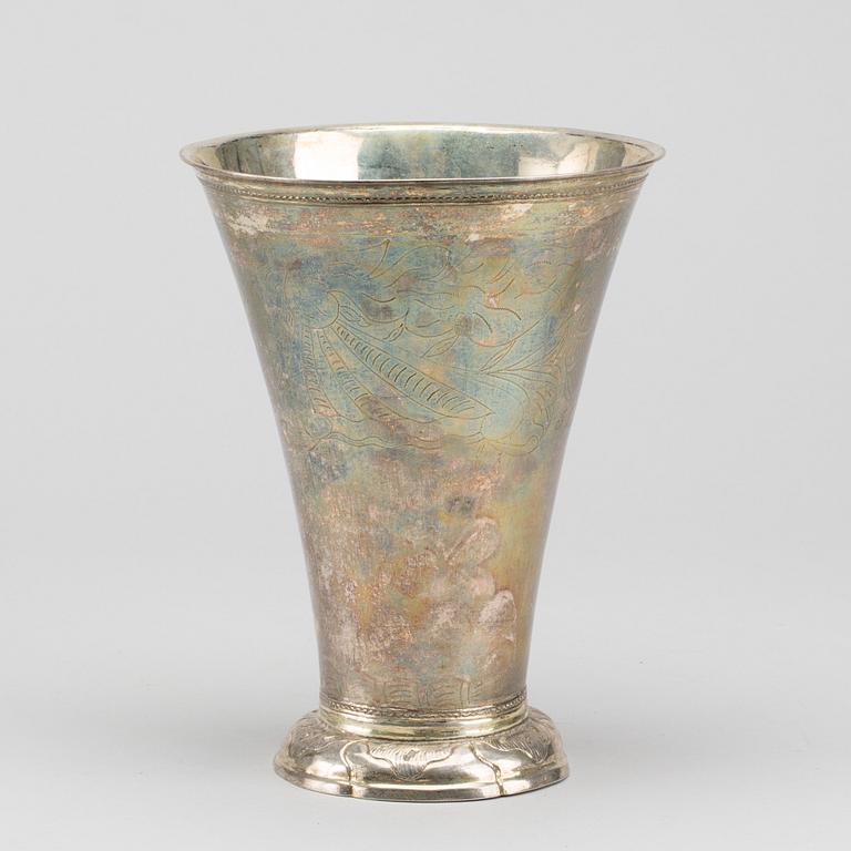 A Swedish 18th century parcel-gilt silver beaker, mark of Erik Lemon Uppsala 1771.