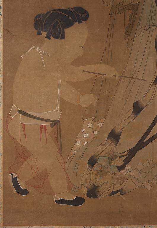 A large scroll painting by anonymous artist, ink and colour on silk, Qing dynasty, 18th century.