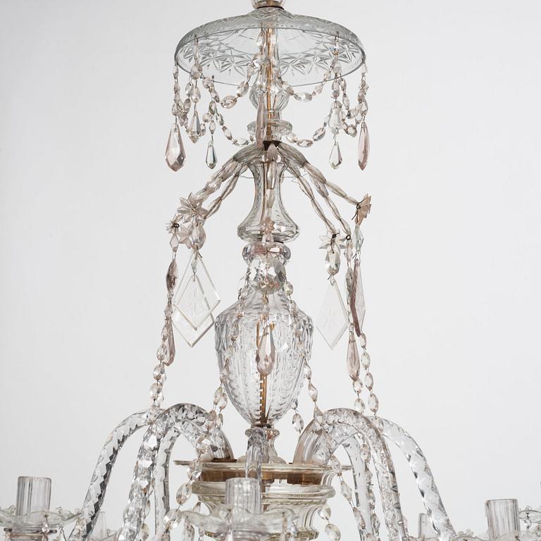 An Irish George III cut glass eight light chandelier, later part of the 18th century.