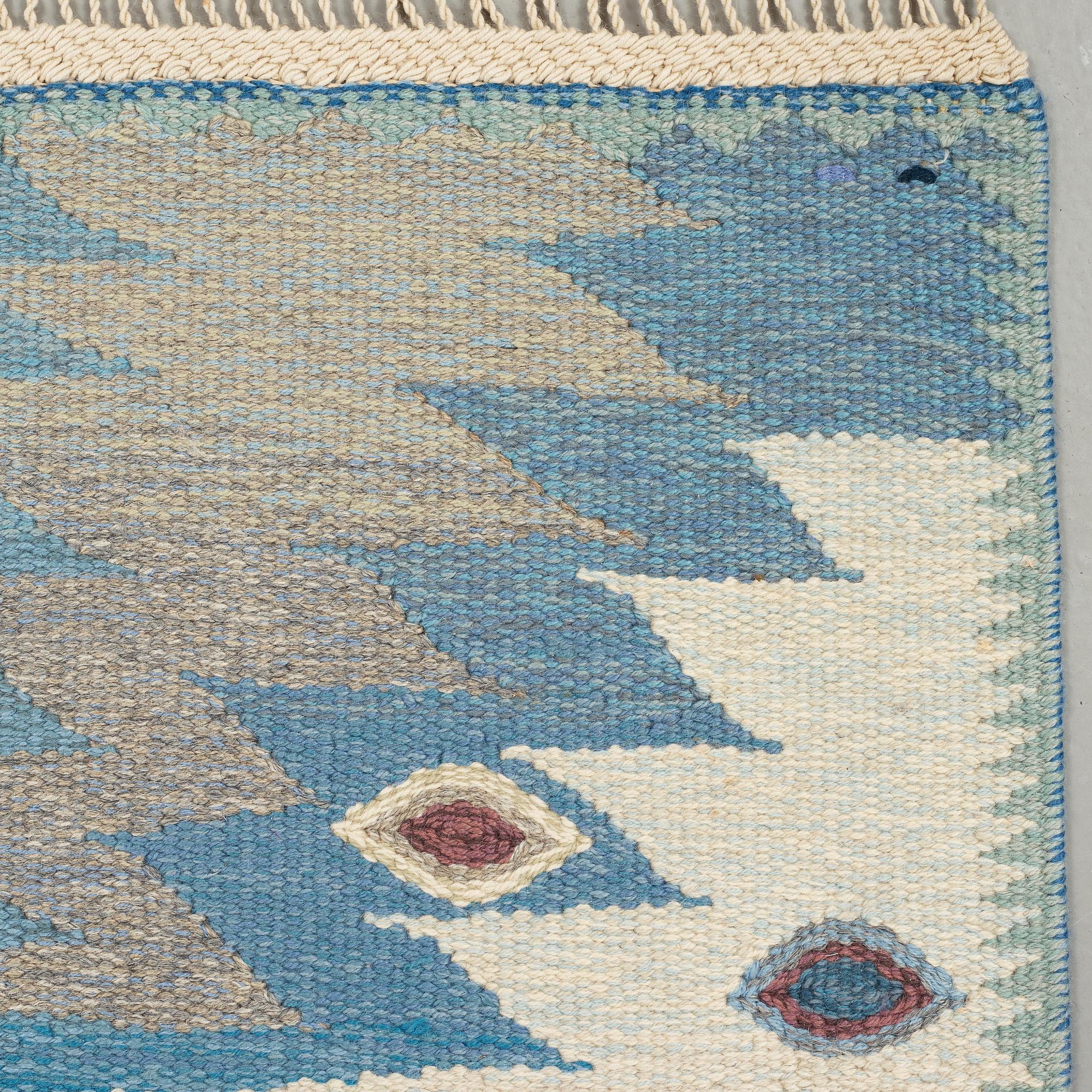 Barbro Nilsson, MATTA, "Tånga, ljus, blå, grå", gobelängteknik, ca 302 x 206,5 cm, signerad AB MMF BN.
