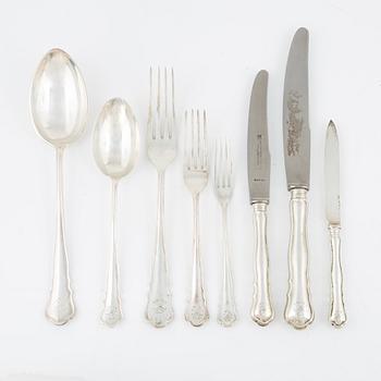 Bestick, silver, 53 delar. Chippendale, Harald Linder, Uddevalla, 1928.