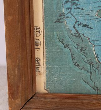 Ando Utagawa Hiroshige, Three woodblock prints. From "One Hundred Famous Views of Edo" and "Pictures of Famous Places in the Sixty-odd Provinces.