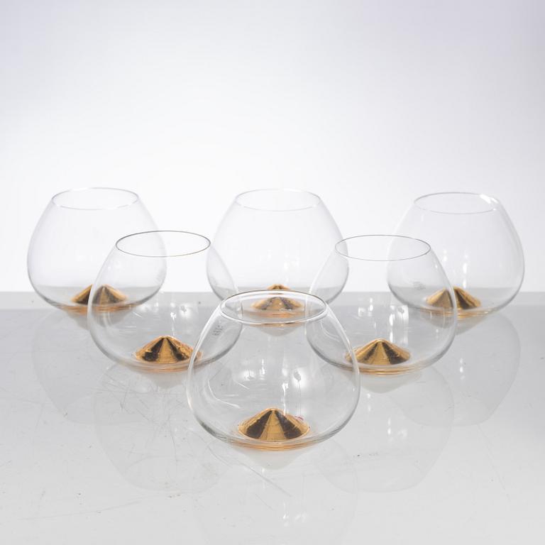 Ingegerd Råman, a set of 6 cognac glasses,  "Guld", Skruf Glassworks, late 20th century.