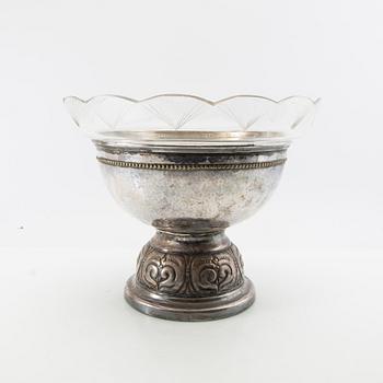 Skål på fot Jugend 1920-tal nysilver och glas.