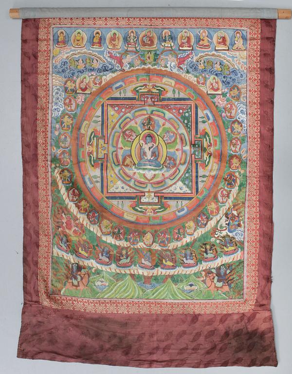 THANGKA, Tibet/Nepal, 1900-tal. Ca 122x88 cm.