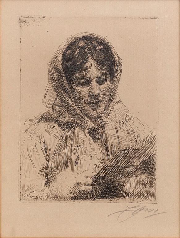 Anders Zorn, a sigend etching from 1913.