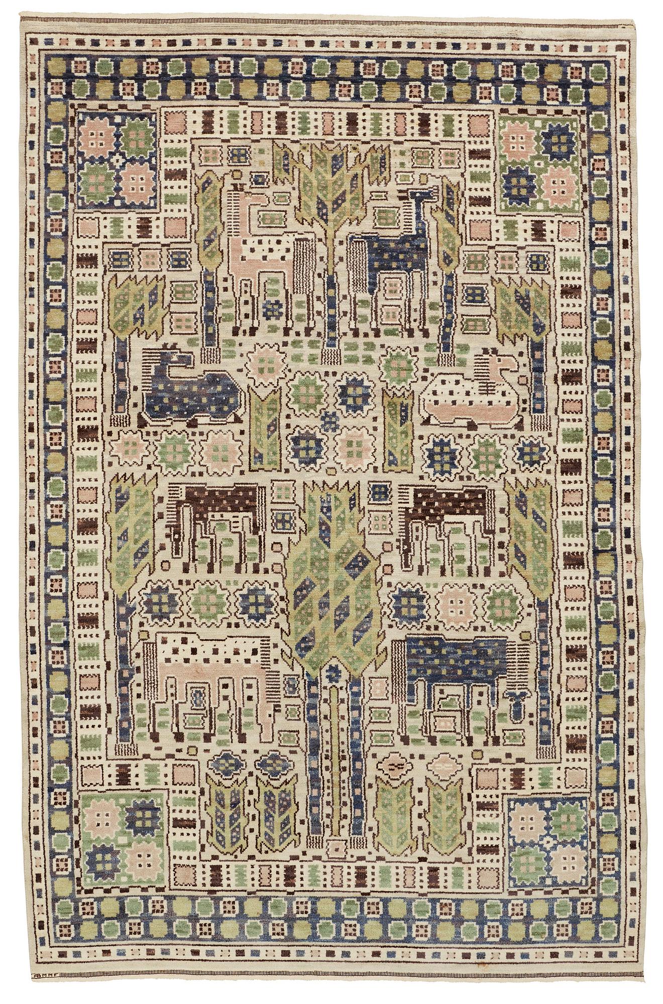 Märta Måås-Fjetterström, A carpet, "Hästhagen", knotted pile, ca 346 x 218,5-220 cm, signed AB MMF.