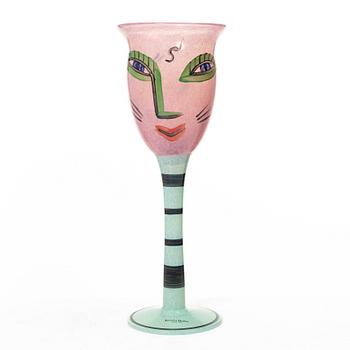 Ulrica Hydman-Vallien, eight 'Open Minds' wine glasses, Kosta Boda Artist Collection.