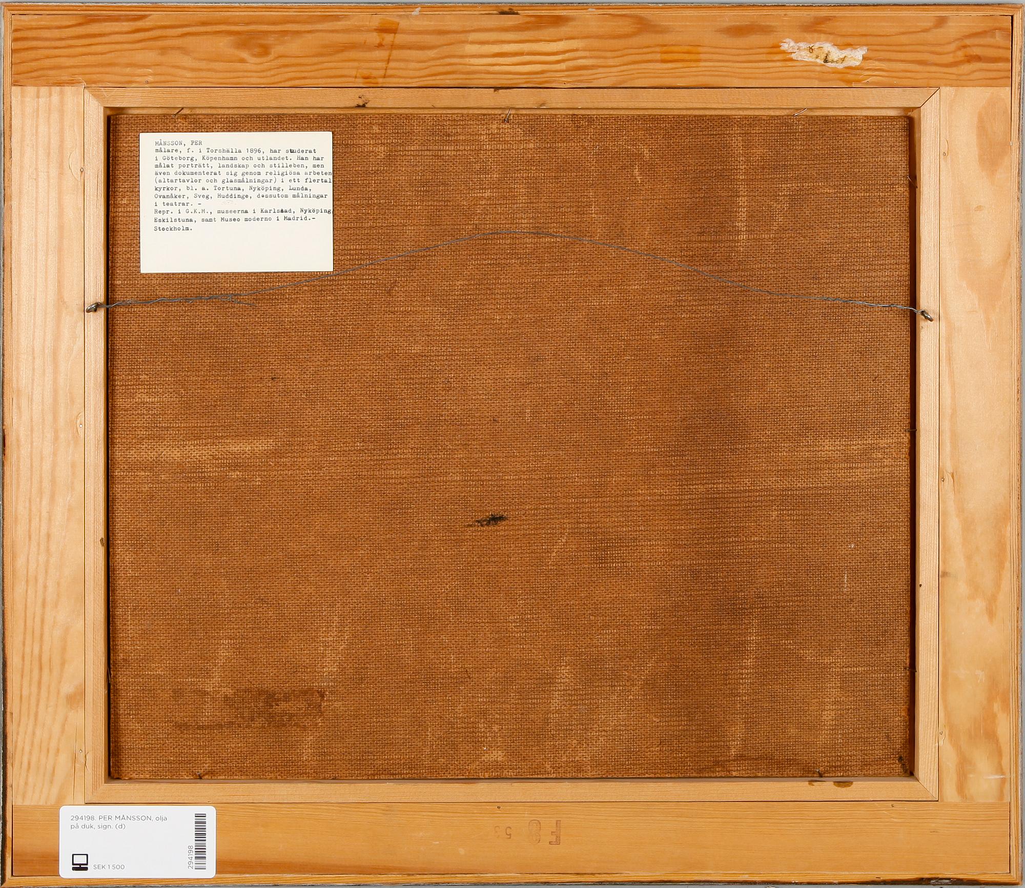 PER MÅNSSON, olja på duk, sign.