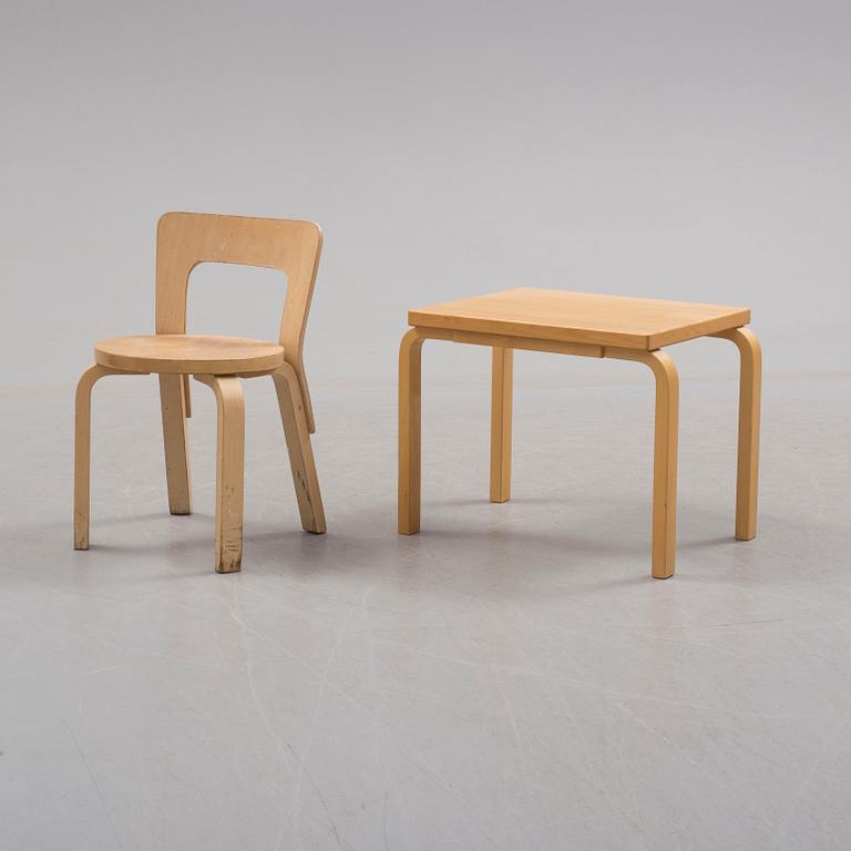 An end of the 20th century children's chair and table by Alvar Aalto, Artek, Finland.