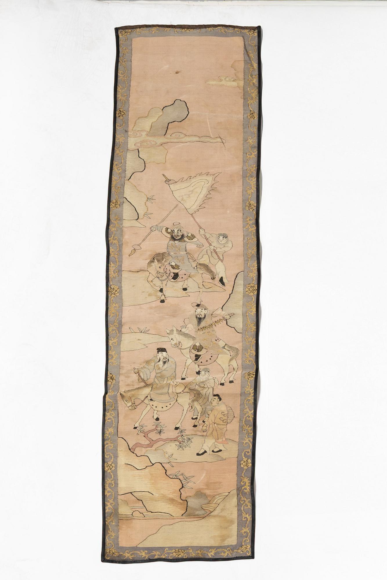 Broderi delar, fyra delar, siden. Qingdynastin.