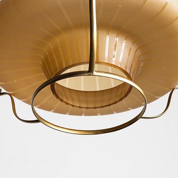 Taklampa, mässing med glaskupa, Bröderna Malmströms Metallvarufabrik, Malmö, 1900-talets första hälft.