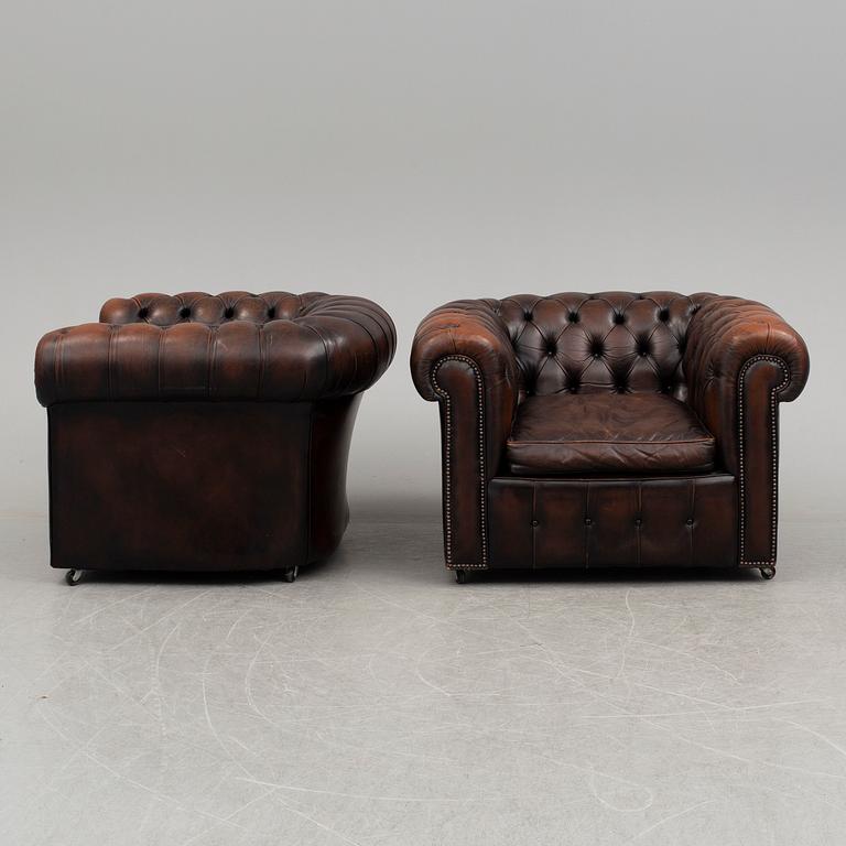 A pair of leather easy chairs, second half of the 20th century.