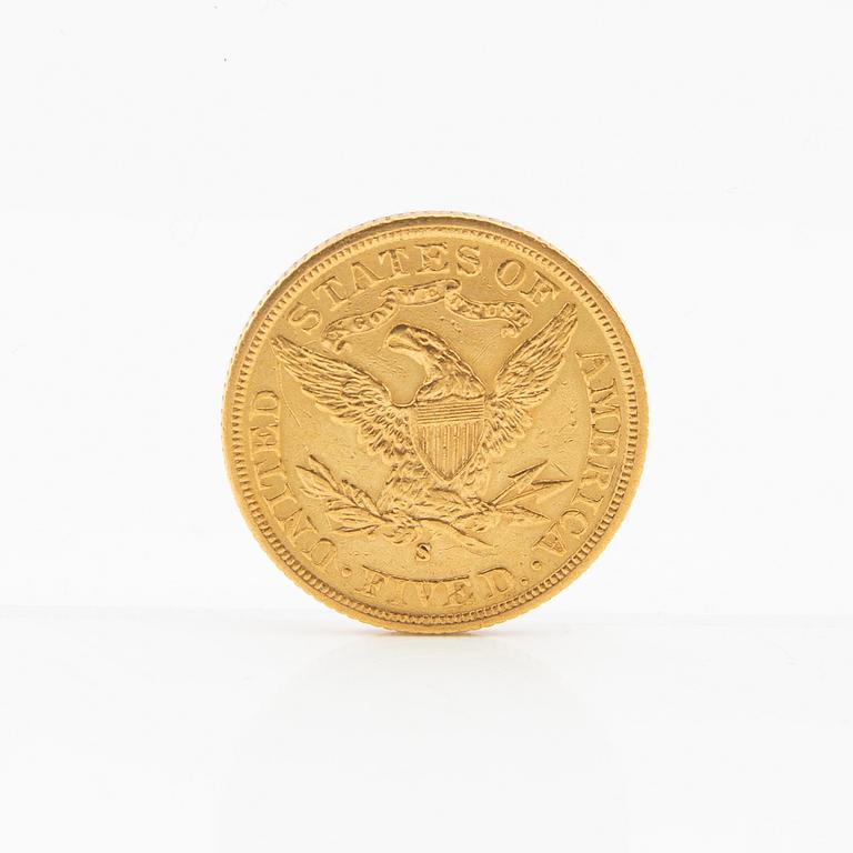 Gold coin 5 dollars USA 1901.